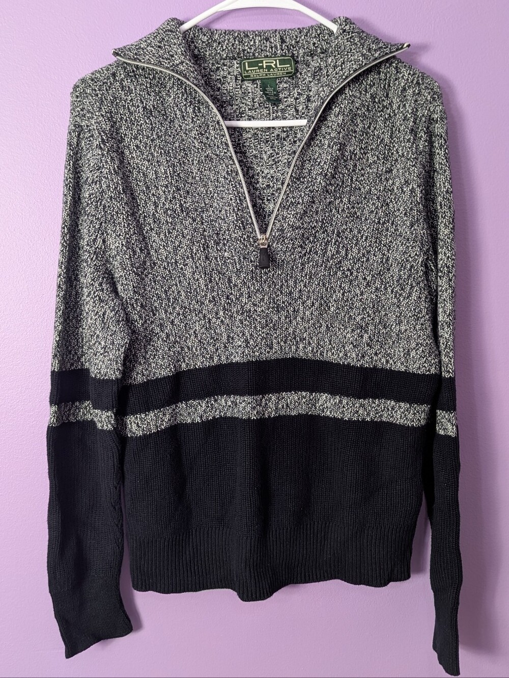 Lauren Active Ralph Lauren Half Zip Pullover Sweater Large Grey Black